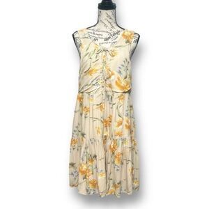 American Eagle M Yellow Floral Tiered Mini Dress Cottagecore Boho Festival